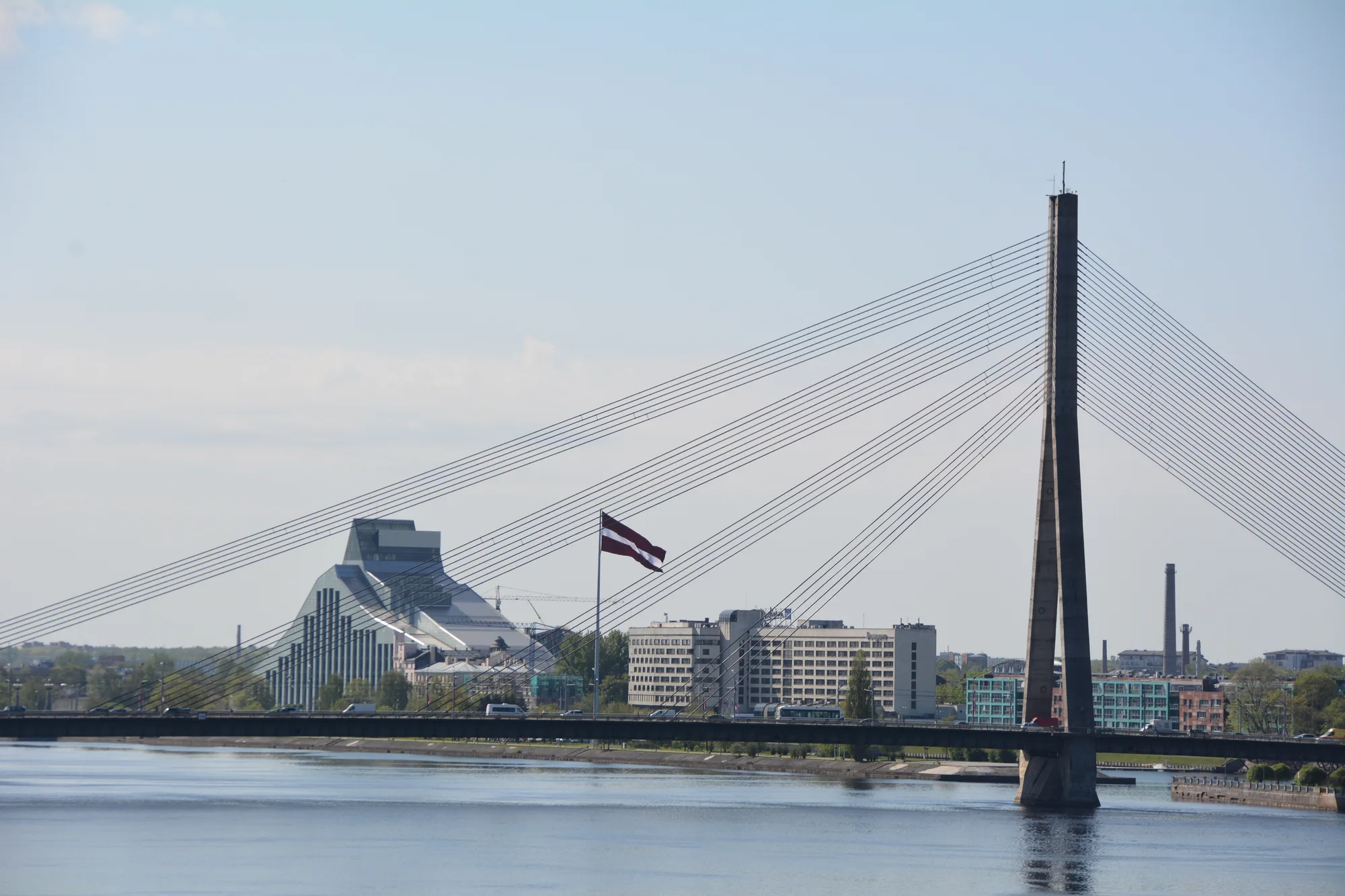 The angular Castle of Light (Gaismas pils), the National Library of Latvia, across the Daugava in Riga
